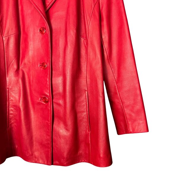 Vintage 90s Danier Red Leather Blazer Jacket | Genuine Leather Coat Small - Picture 3 of 13